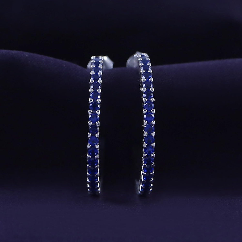 
                      
                        Round Simulated Blue Sapphire Single Row Hoop Earrings For Women In 925 Sterling Silver
                      
                    