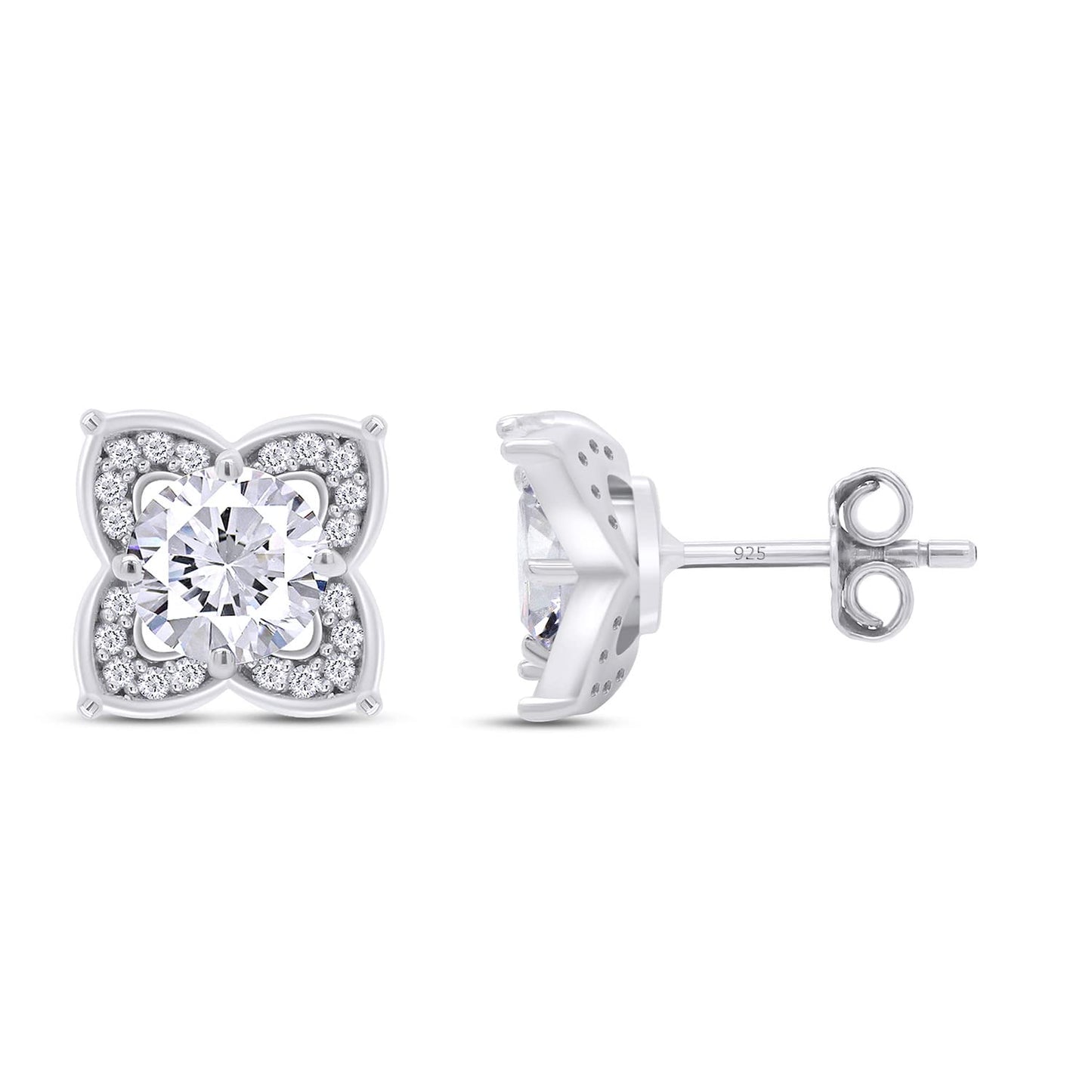 1ct Lab Created Moissanite Diamond Floral Halo Stud Earrings For Women Men In 925 Sterling Silver