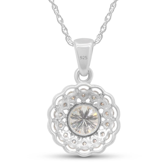 Load image into Gallery viewer, 1 1/2 Carat Center Stone 7MM Lab Created Moissanite Diamond Halo Pendant Necklace In 925 Sterling Silver (1.50 Cttw)
