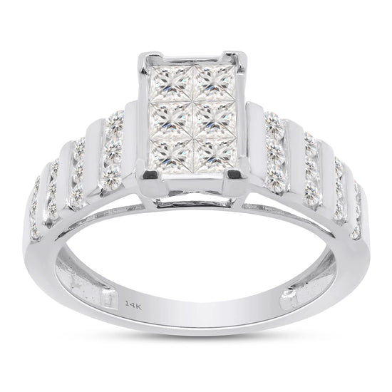 1 Carat Princess & Round Cut Lab Created Moissanite Diamond Cluster Engagement Anniversary Wedding Ring in 10K or 14K Solid Gold