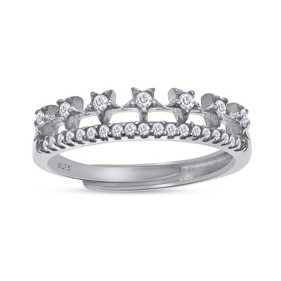 Round White Cubic Zirconia Princess Crown Tiara Wedding Cz Band Half Eternity Ring In 925 Sterling Silver