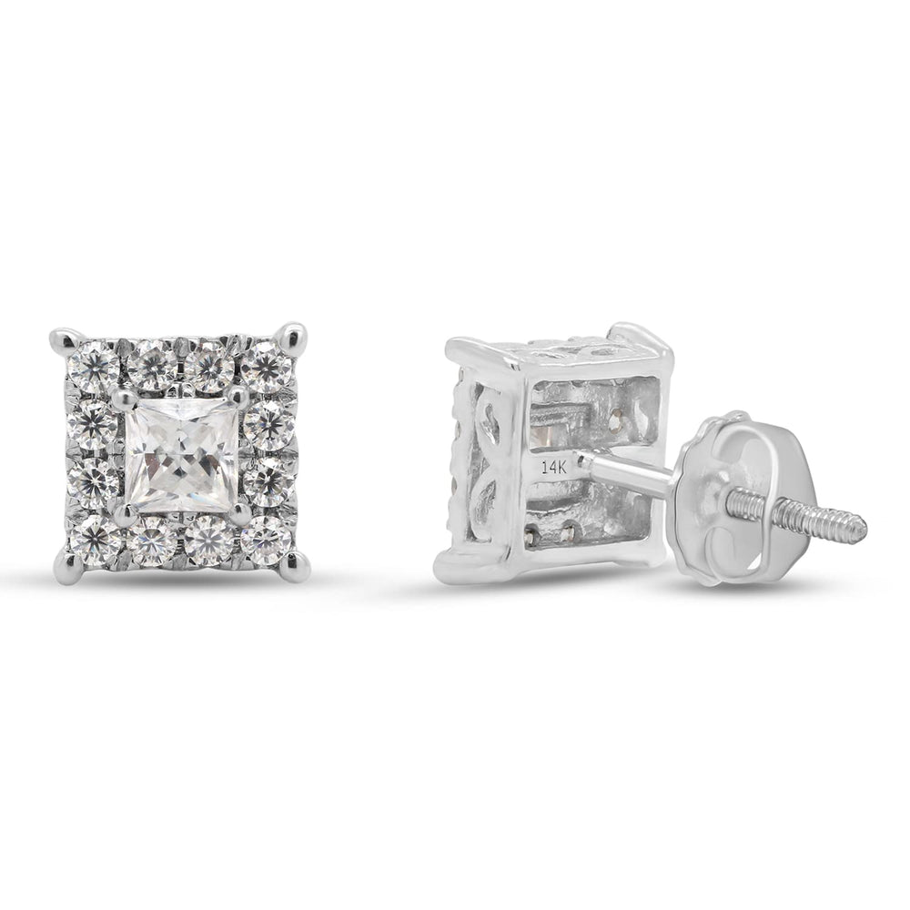 
                      
                        Princess & Round Cut Lab Created Moissanite Diamond Halo Stud Earrings In 10K Or 14K Solid Gold (0.33 Cttw)
                      
                    