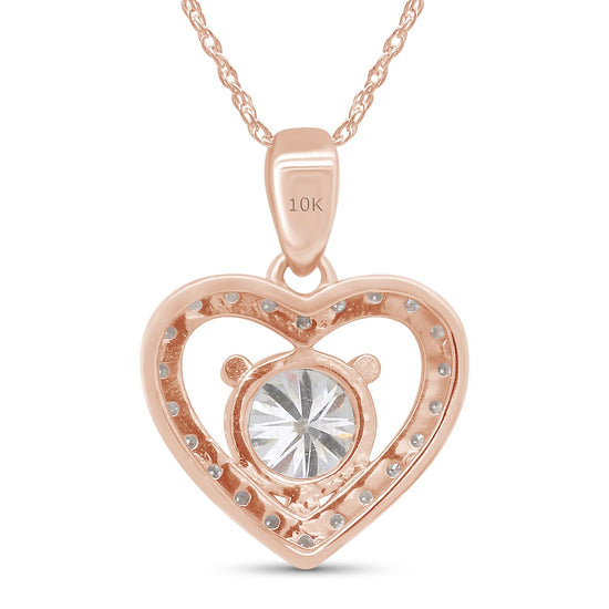 1 1/4 Carat Center Stone 6.5MM Lab Created Moissanite Diamond Halo Heart Pendant Necklace in 10K or 14K Solid Gold For Women (1.25 Cttw)