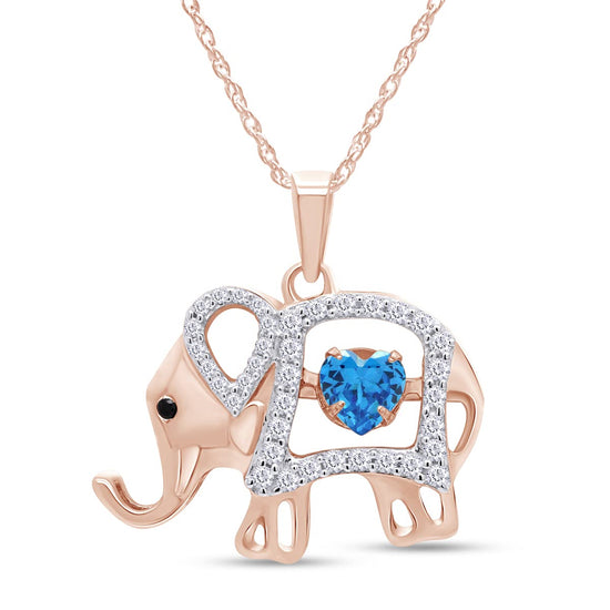 Elephant Floater Pendant Heart & Round Simulated Birthstone And Round Cut Cubic Zirconia Elephant Floater Pendant Necklace In 925 Sterling Silver