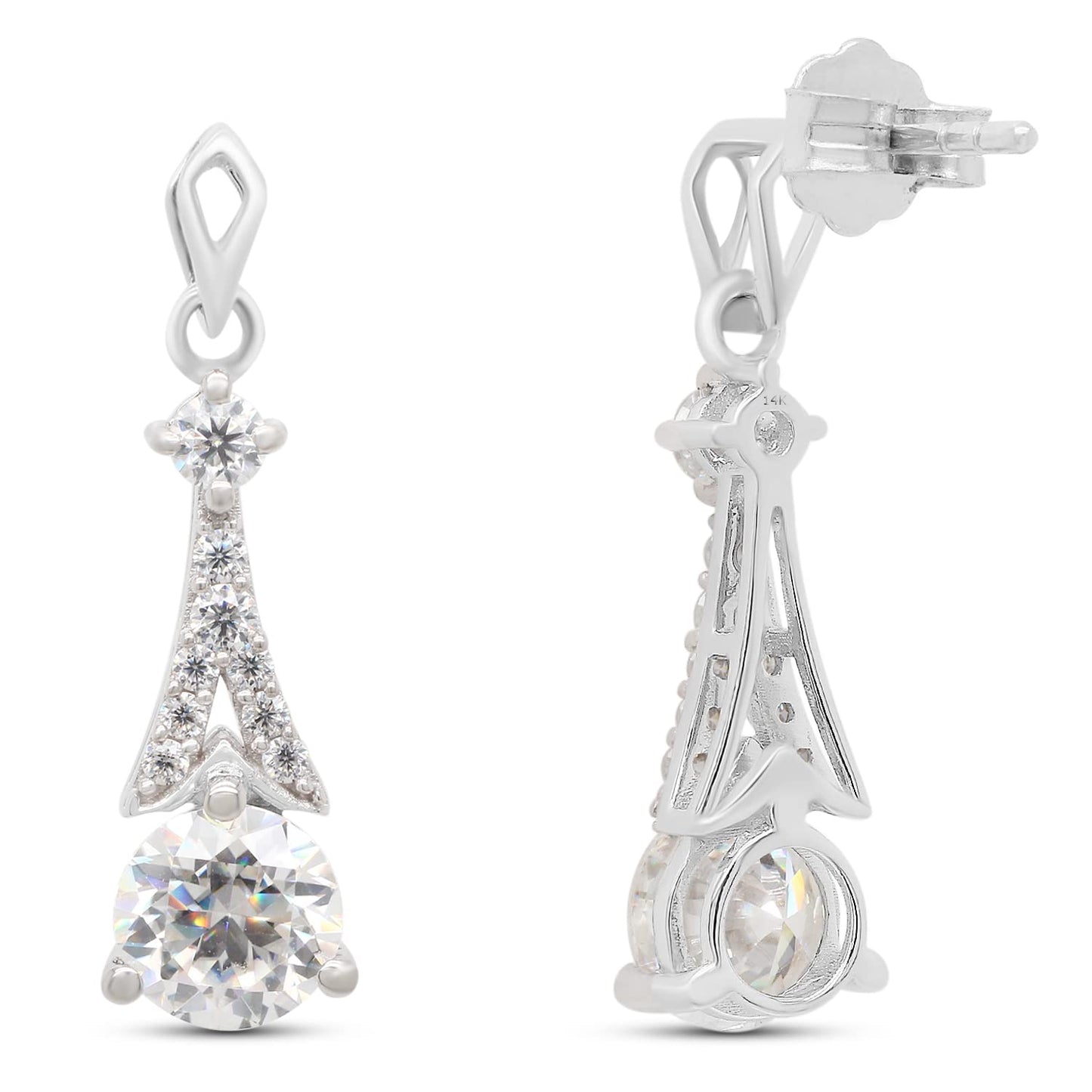 2.25 CT Center 6.5MM Round Cut Lab Created Moissanite Diamond Drop Dangle Earrings For Women In 10K Or 14K Solid Gold