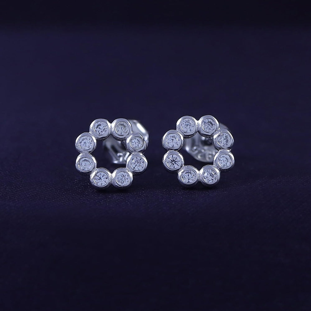 
                      
                        Round Sparkly White Cubic Zirconia Bezel Set Open Circle Stud Earrings In 925 Sterling Silver
                      
                    