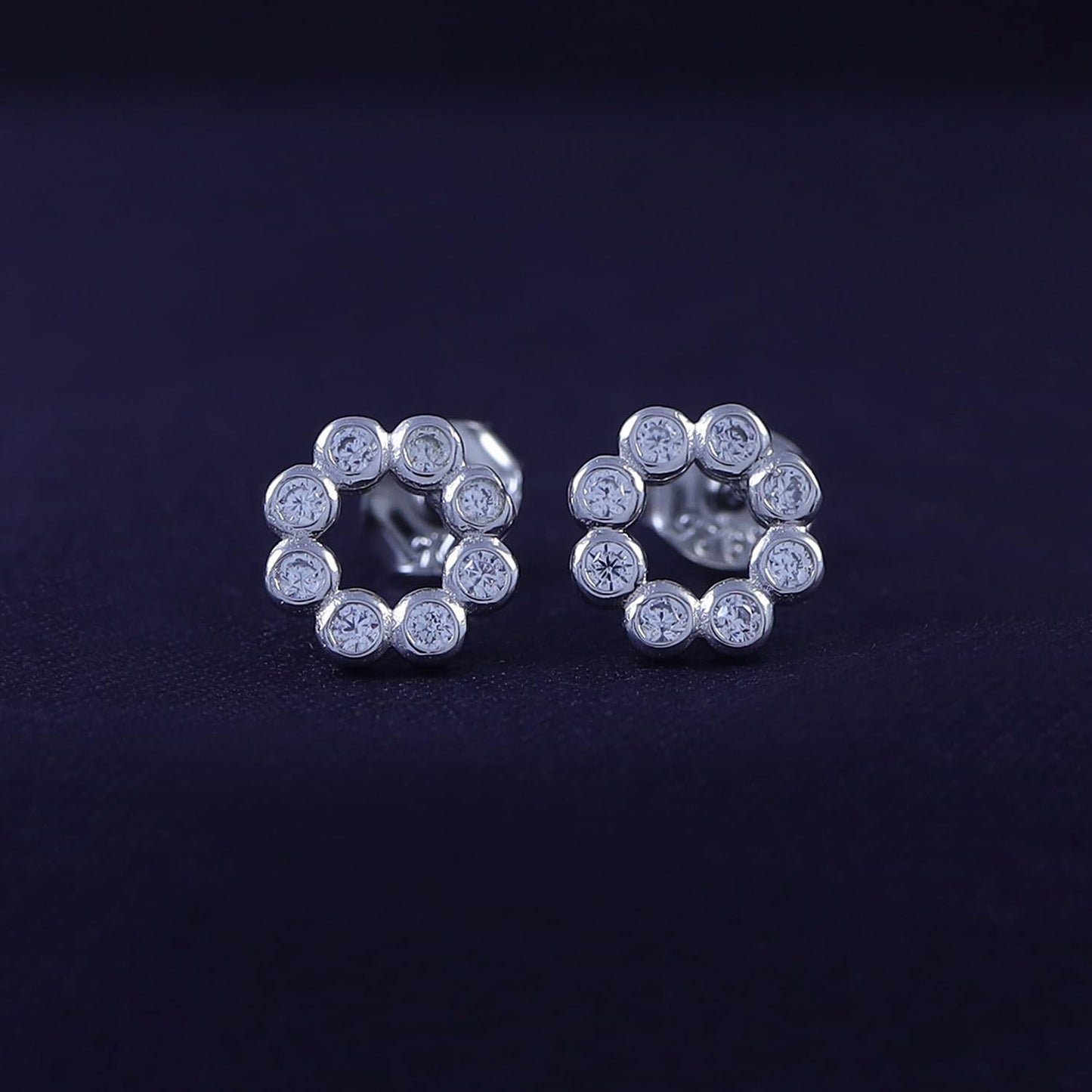 Round Sparkly White Cubic Zirconia Bezel Set Open Circle Stud Earrings In 925 Sterling Silver