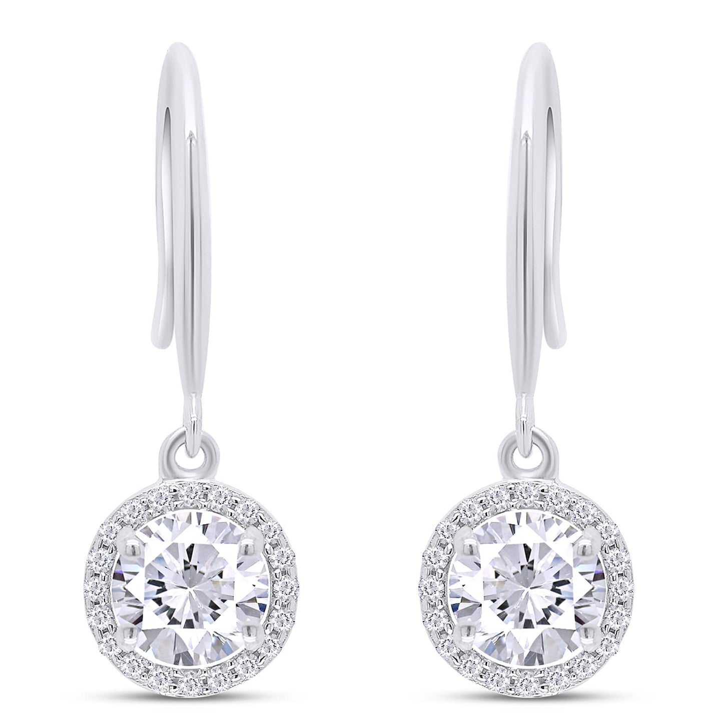 2 1/5 Carat Round Cut Lab Created Moissanite Diamond Fishhook Drop Dangle Earrings In 925 Sterling Silver (2.20 Cttw)