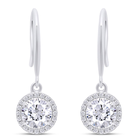 Load image into Gallery viewer, 2 1/5 Carat Round Cut Lab Created Moissanite Diamond Fishhook Drop Dangle Earrings In 925 Sterling Silver (2.20 Cttw)
