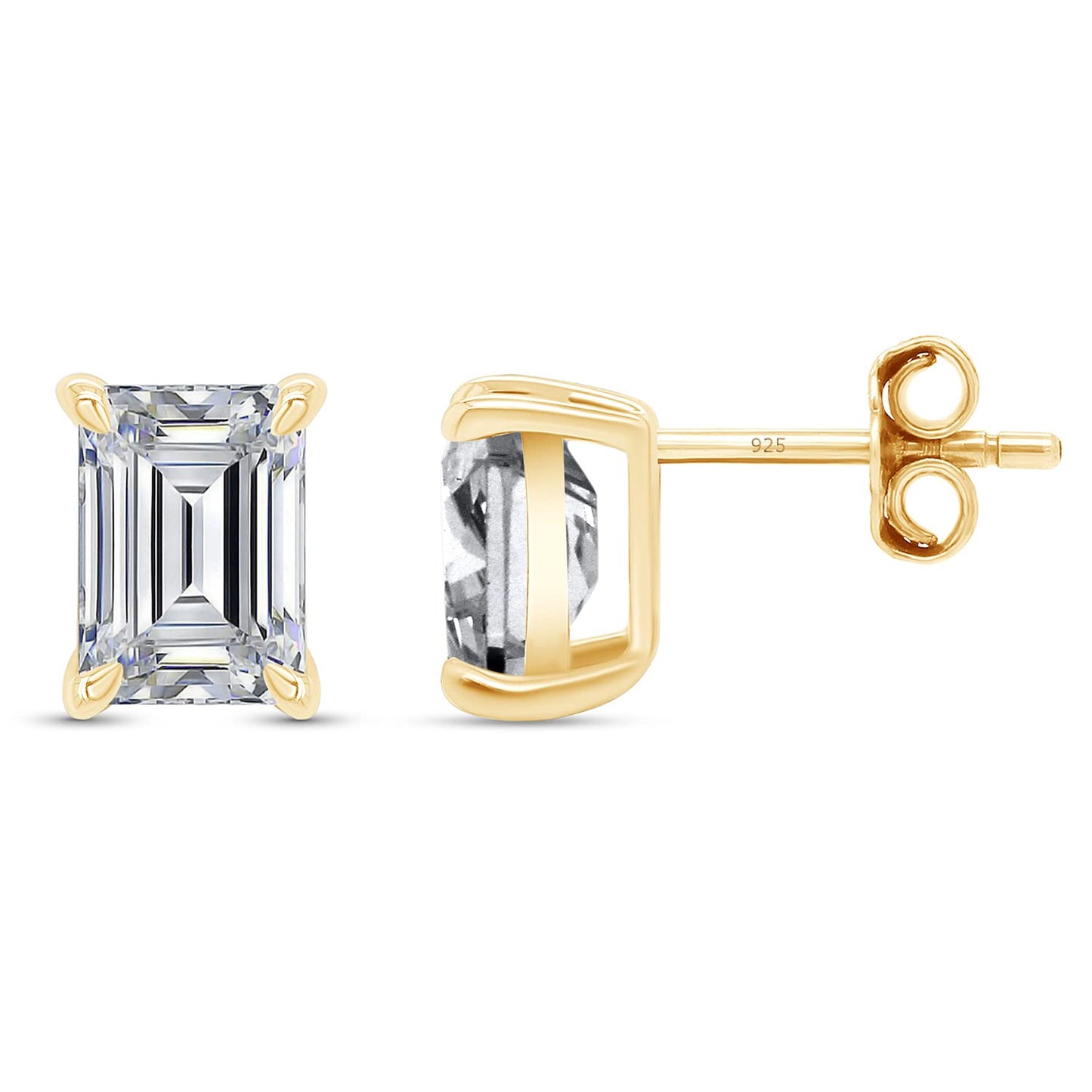 Emerald Cut Lab Created Moissanite Diamond Push Back Solitaire Stud Earrings In 925 Sterling Silver