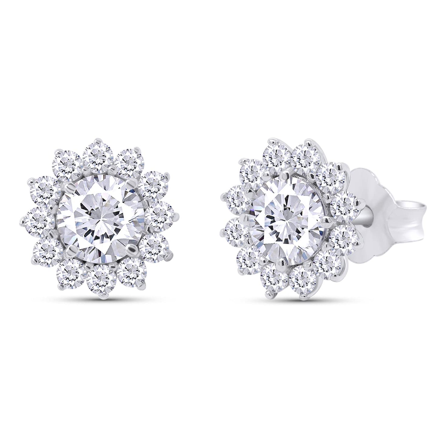 1.5 Carat Round Cut Lab Created Moissanite Diamond Push Back Halo Stud Earrings In 925 Sterling Silver (1.5 Cttw)