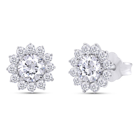 Load image into Gallery viewer, 1.5 Carat Round Cut Lab Created Moissanite Diamond Push Back Halo Stud Earrings In 925 Sterling Silver (1.5 Cttw)
