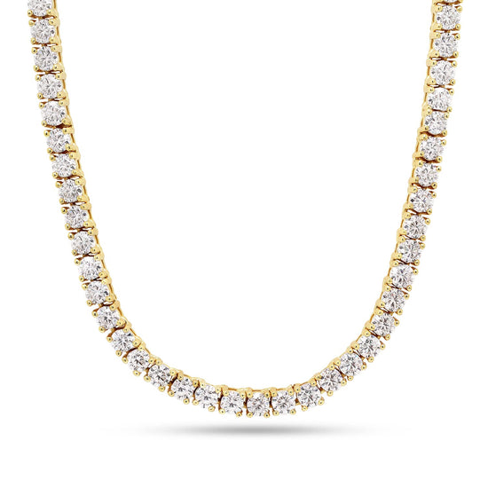 13.70 Carat 3MM Round Lab Created Moissanite Diamond 18" Long Tennis Chain Necklace In 14K Yellow Gold Over Sterling Silver For Women
