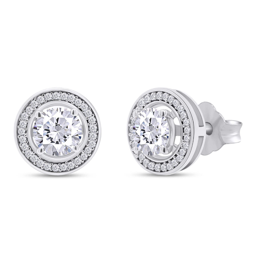 
                      
                        1 Carat Lab Created Moissanite Diamond Push Back Halo Stud Earrings In 925 Sterling Silver (VVS1 Clarity, 1 Cttw)
                      
                    