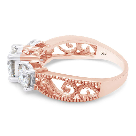1 4/5 Carat Round Cut Lab Created Moissanite Diamond 3 Stone Bridal Engagement Ring in 10K or 14K Solid Gold (1.80 Cttw)