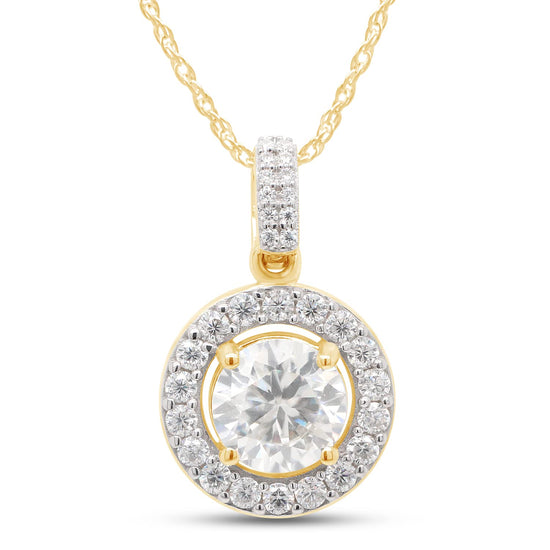 Load image into Gallery viewer, 1 1/10 Carat Center Stone 6.5MM Lab Created Moissanite Diamond Halo Pendant Necklace in 10K or 14K Solid Gold For Women (1.10 Cttw)
