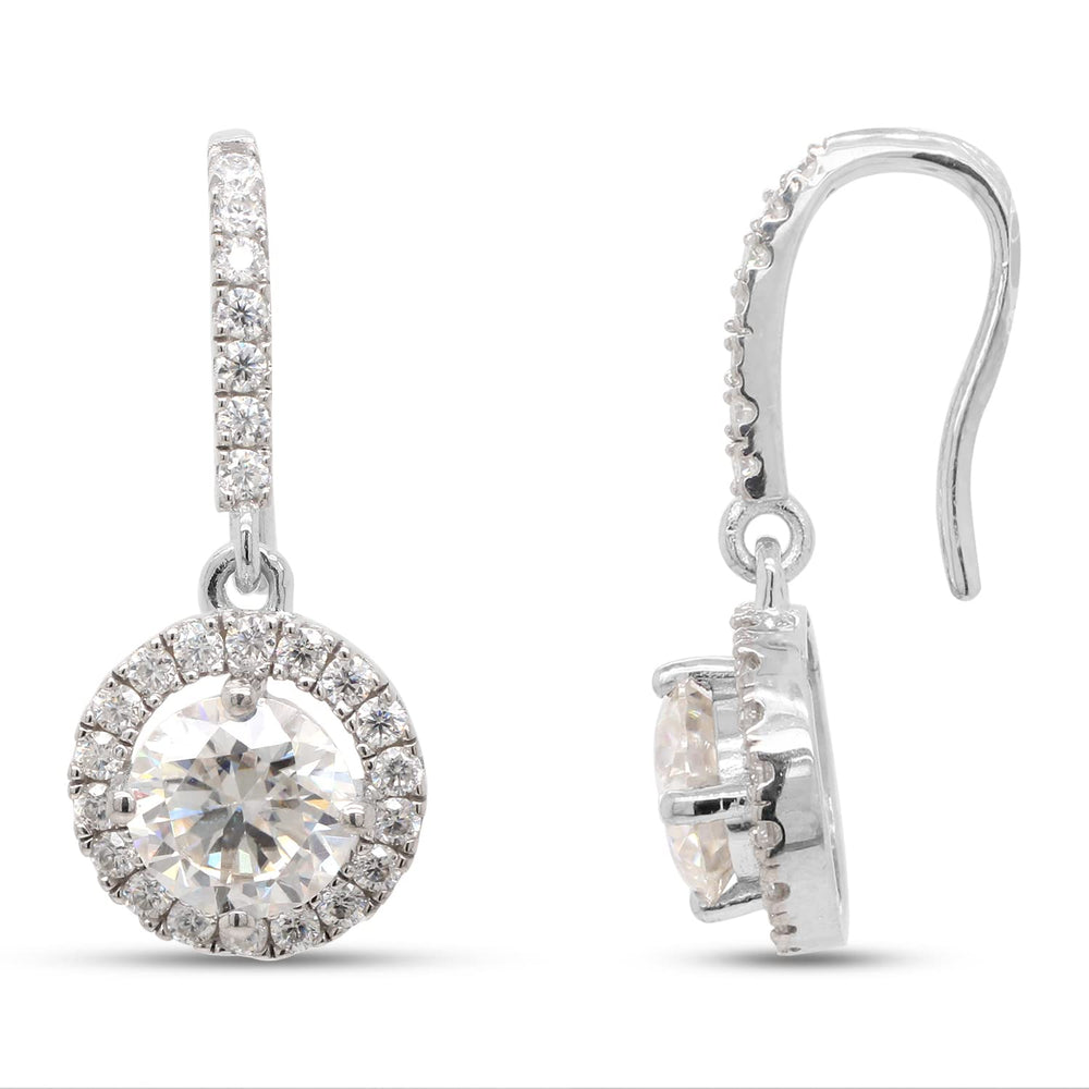 
                      
                        2 Carat Round Cut Lab Created Moissanite Diamond Fishhook Halo Drop Earrings In 925 Sterling Silver (2 Cttw)
                      
                    