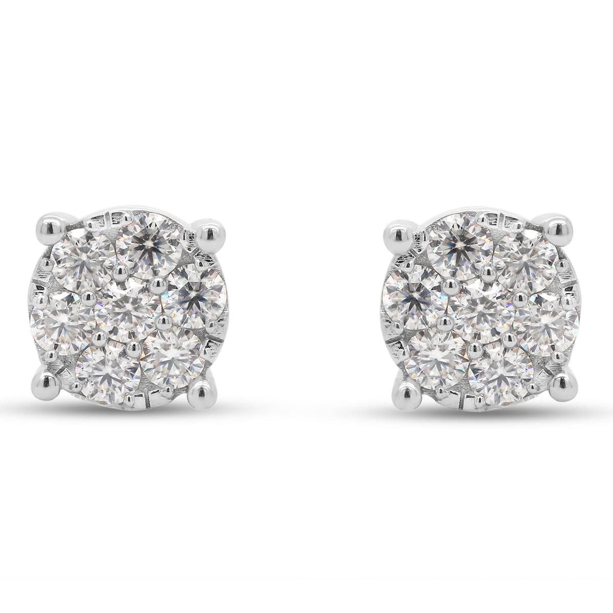 1 1/5 Carat Round Cut Lab Created Moissanite Diamond Cluster Stud Earrings In 10K Or 14K Solid Gold (1.20 Cttw)