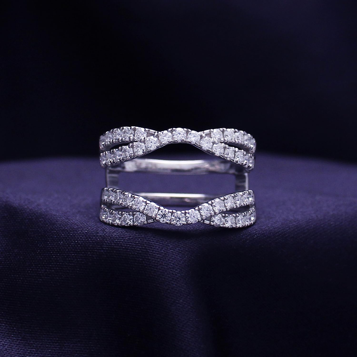 Round Cut Lab Created Moissanite Double Infinity Wedding Ring Guard Enhancer For Women In 14K Gold Over Sterling Silver