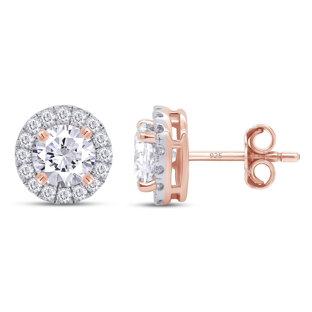 
                      
                        1 Carat Center Stone 5MM Round Cut Lab Created Moissanite Diamond Push Back Halo Stud Earrings In 925 Sterling Silver (1 Cttw)
                      
                    