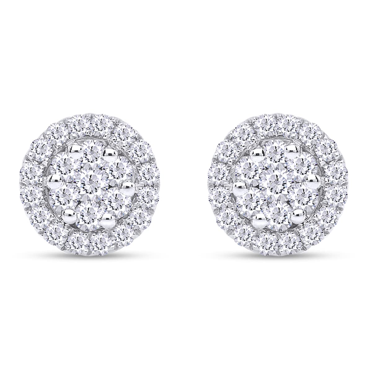 1/2 Cttw Lab Created Moissanite Diamond Halo Cluster Stud Earrings In 925 Sterling Silver (0.50 Cttw)