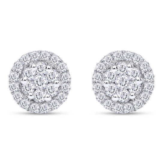 Load image into Gallery viewer, 1/2 Cttw Lab Created Moissanite Diamond Halo Cluster Stud Earrings In 925 Sterling Silver (0.50 Cttw)
