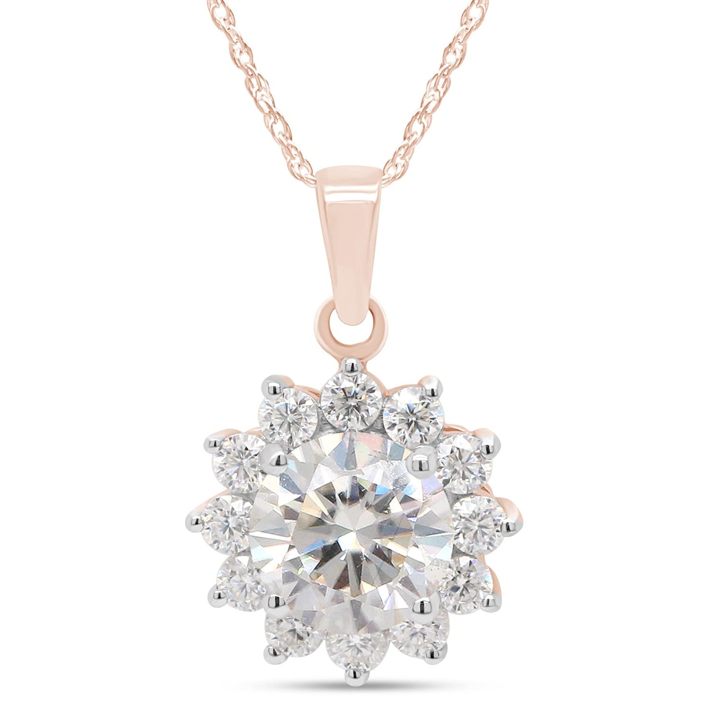 Load image into Gallery viewer, 1 1/3 Carat Center Stone 6.5MM Lab Created Moissanite Diamond Halo Pendant Necklace In 925 Sterling Silver (1.33 Cttw)
