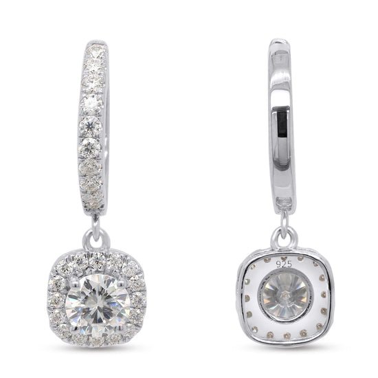 2 4/9 Carat Lab Created Moissanite Diamond Halo Dangling Drop Earrings In 925 Sterling Silver (2.45 Cttw)