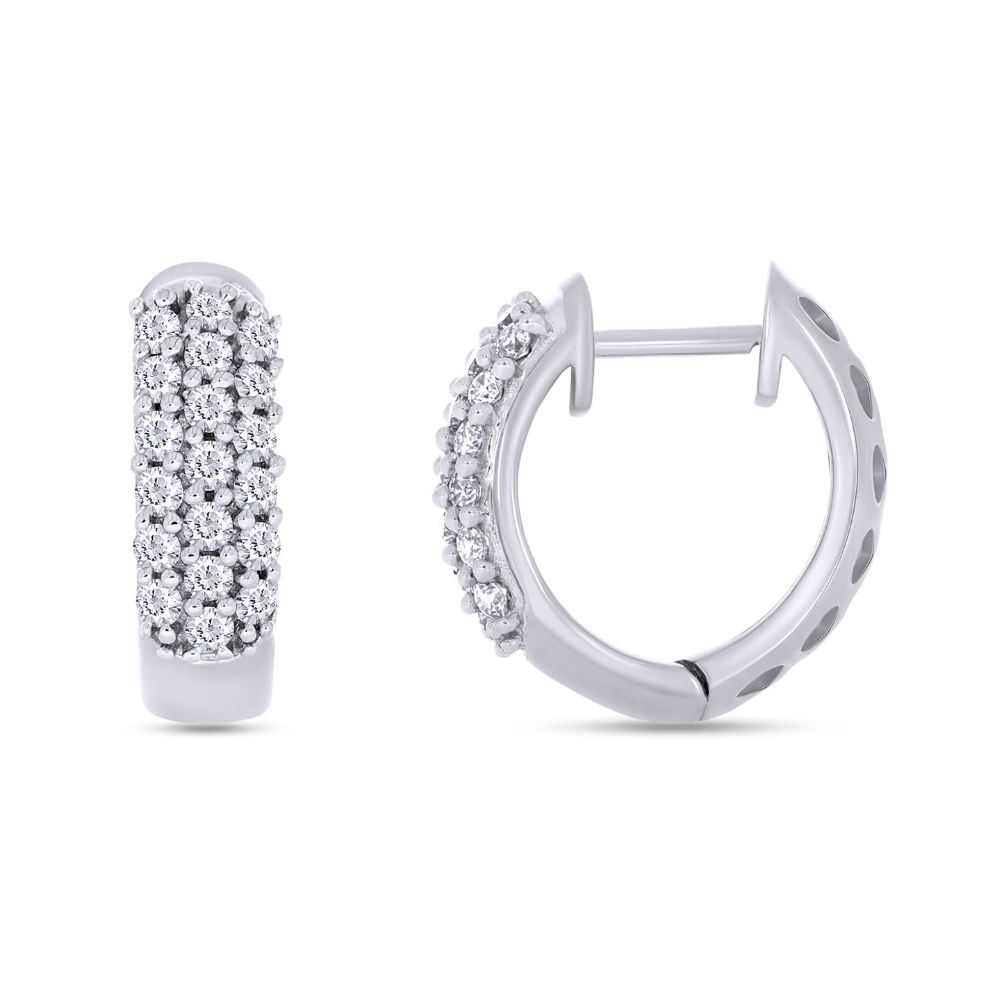 1/2 Carat Lab Created Moissanite Diamond 3-Row Huggie Hoop Earrings In 925 Sterling Silver (VVS1 Clarity, 0.50 Cttw)