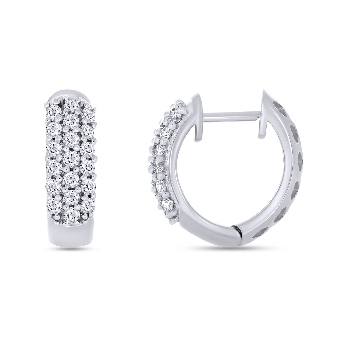 Load image into Gallery viewer, 1/2 Carat Lab Created Moissanite Diamond 3-Row Huggie Hoop Earrings In 925 Sterling Silver (VVS1 Clarity, 0.50 Cttw)
