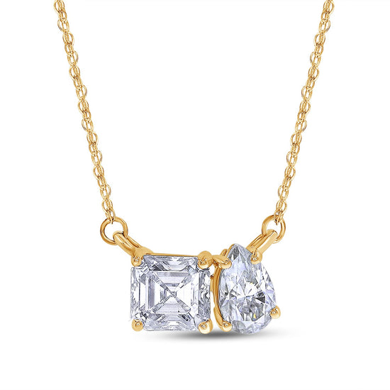Load image into Gallery viewer, Pear &amp;amp; Asscher Lab Created Moissanite Diamond 2 Stone Toi Et Moi Pendant Necklace In 925 Sterling Silver (2.25 Cttw)
