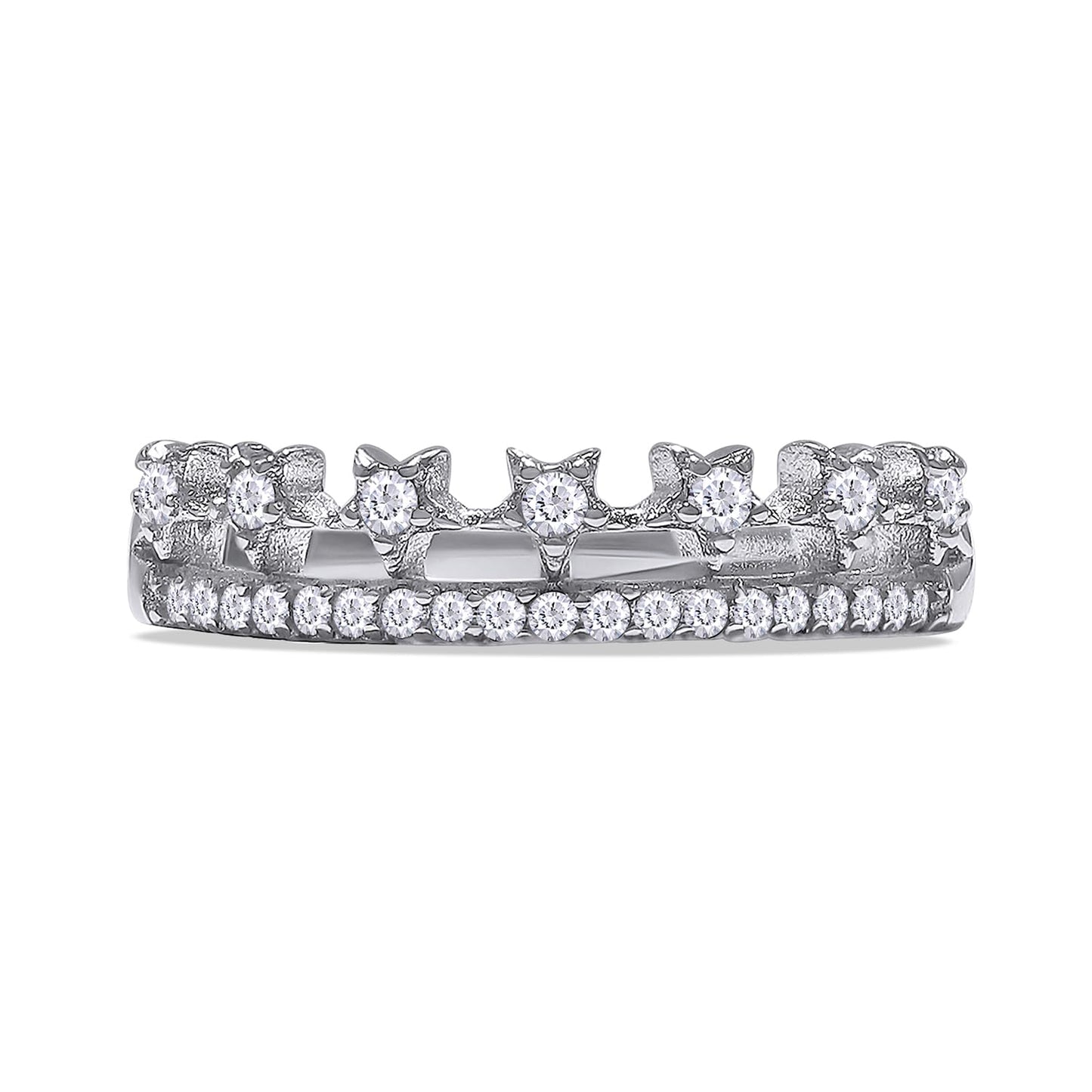Round White Cubic Zirconia Princess Crown Tiara Wedding Cz Band Half Eternity Ring In 925 Sterling Silver