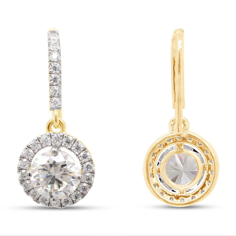 
                      
                        2 Carat Center 6MM Round Cut Lab Created Moissanite Diamond Halo Drop Earrings In 10K Or 14K Solid Gold For Women
                      
                    