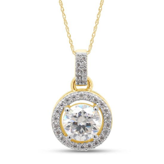 1 1/5 Carat Lab Created Moissanite Diamond Halo Pendant Necklace in 10K or 14K Solid Gold For Women (1.20 Cttw)
