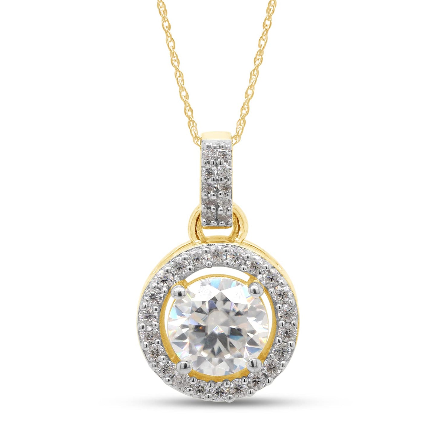 1 1/5 Carat Lab Created Moissanite Diamond Halo Pendant Necklace in 10K or 14K Solid Gold For Women (1.20 Cttw)