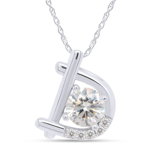 1 Carat Round Cut Lab Created Moissanite Diamond Initial Bubble Letter "D" Pendant Necklace In 925 Sterling Silver (1 Cttw)