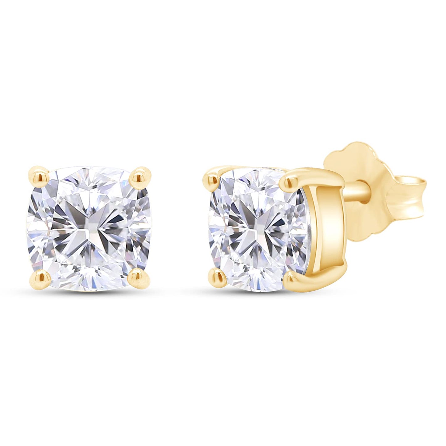2 Carat Cushion Cut Lab Created Moissanite Diamond Push Back Solitaire Earrings In 925 Sterling Silver (VVS1 Clarity, 2 Cttw)