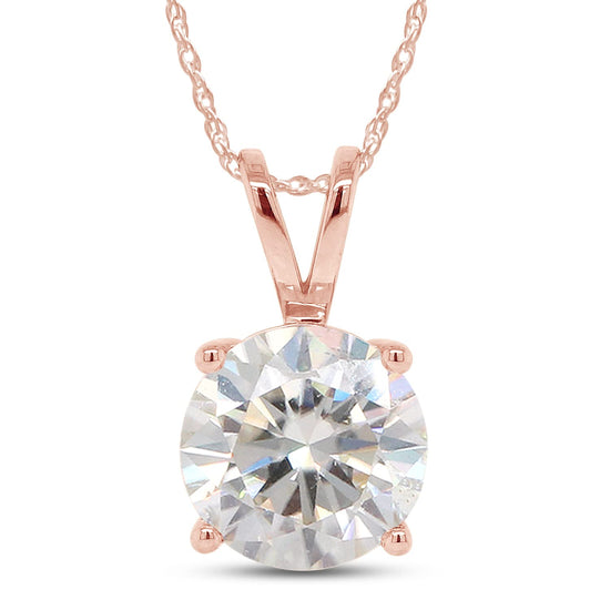 3 Carat Lab Created Moissanite Solitaire Pendant Necklaces for Women In 14K Solid Gold (3.00 Cttw)