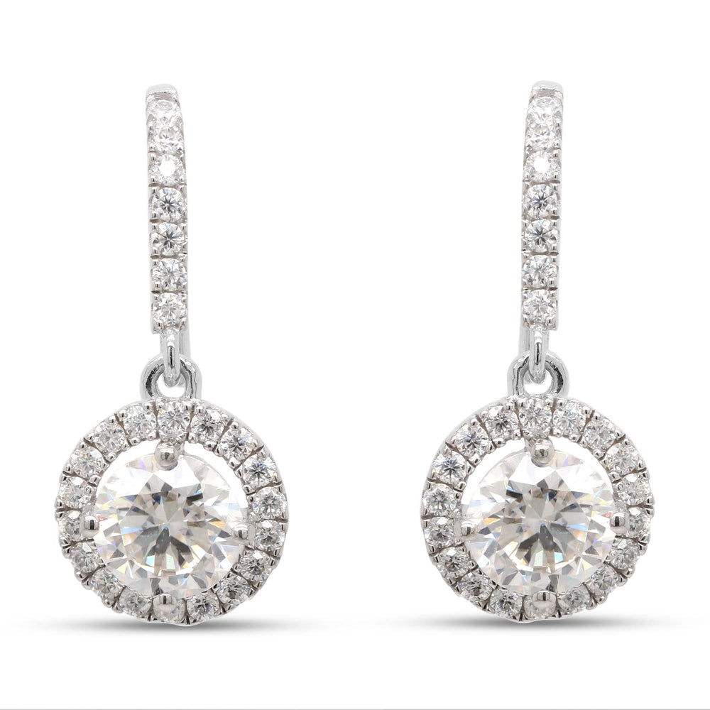 
                      
                        2 Carat Center 6MM Round Cut Lab Created Moissanite Diamond Halo Drop Earrings In 10K Or 14K Solid Gold For Women
                      
                    