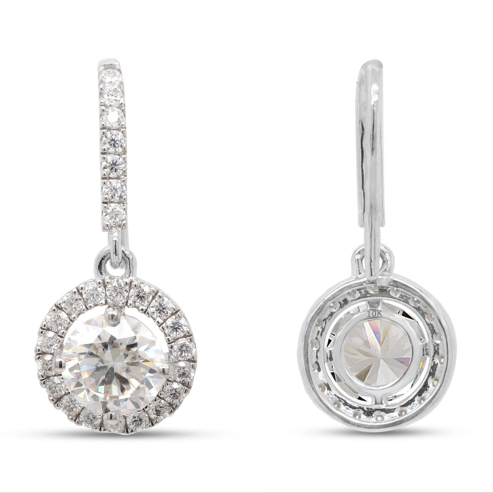 
                      
                        2 Carat Center 6MM Round Cut Lab Created Moissanite Diamond Halo Drop Earrings In 10K Or 14K Solid Gold For Women
                      
                    