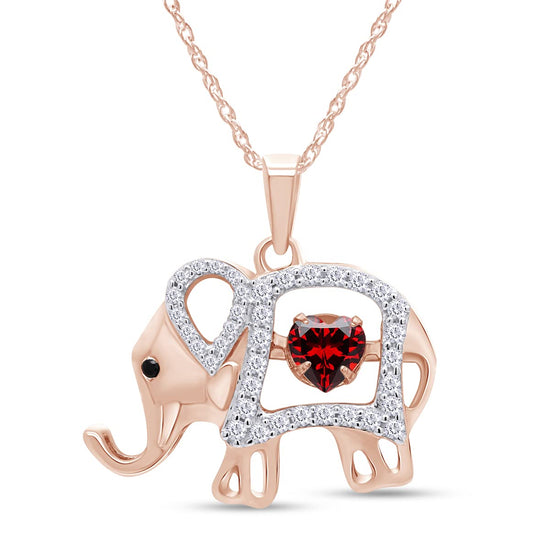 Elephant Floater Pendant Heart & Round Simulated Birthstone And Round Cut Cubic Zirconia Elephant Floater Pendant Necklace In 925 Sterling Silver