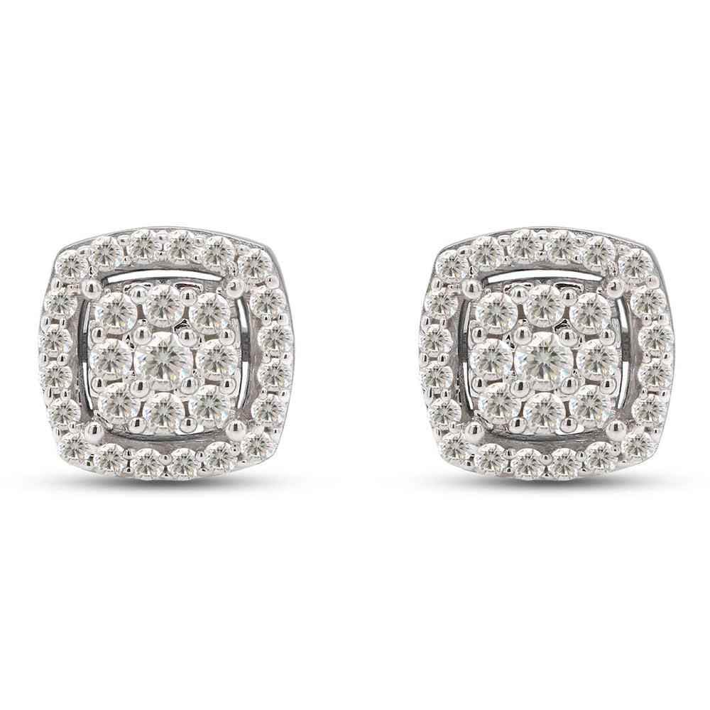 3/5 Ct Round Cut Lab Created Moissanite Diamond Cluster Cushion Frame Stud Earrings In 10K Or 14K Solid Gold (0.60 Cttw)