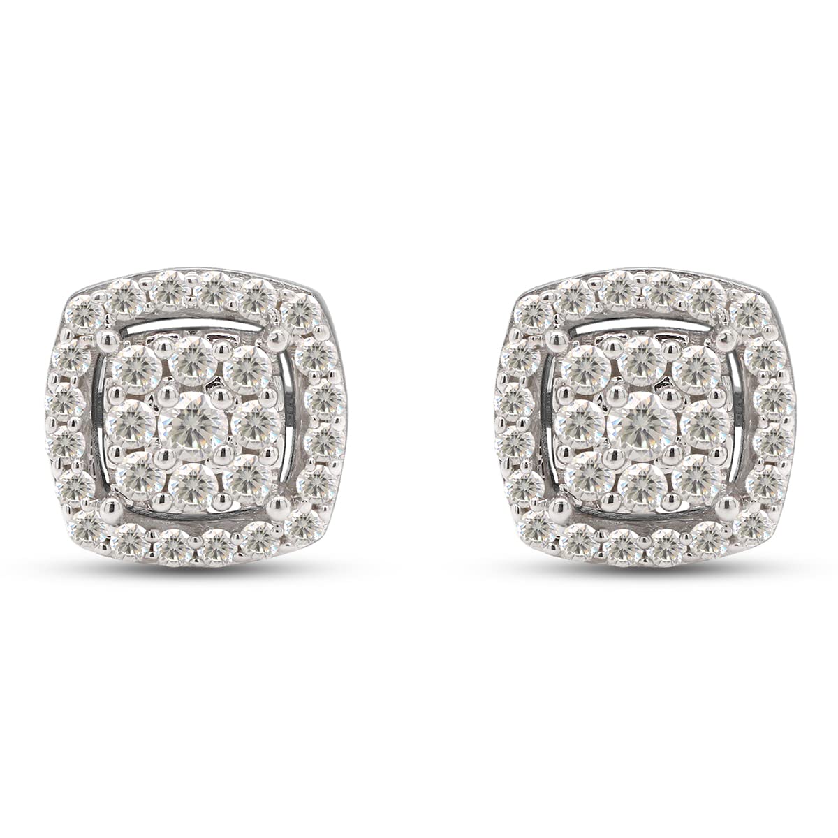 3/5 Ct Round Cut Lab Created Moissanite Diamond Cluster Cushion Frame Stud Earrings In 10K Or 14K Solid Gold (0.60 Cttw)