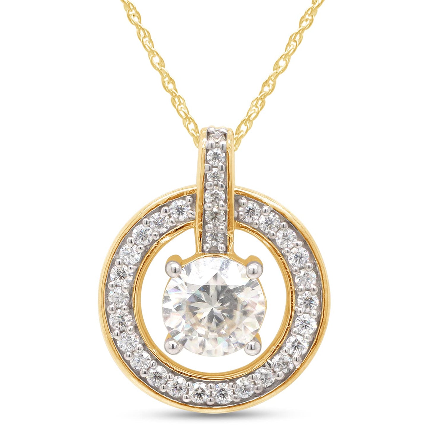 1 1/4 Carat Lab Created Moissanite Diamond Circle Drop Pendant Necklace in 10K or 14K Solid Gold For Women (1.25 Cttw)