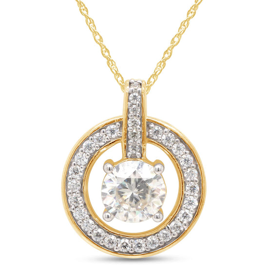 1 1/4 Carat Lab Created Moissanite Diamond Circle Drop Pendant Necklace in 10K or 14K Solid Gold For Women (1.25 Cttw)