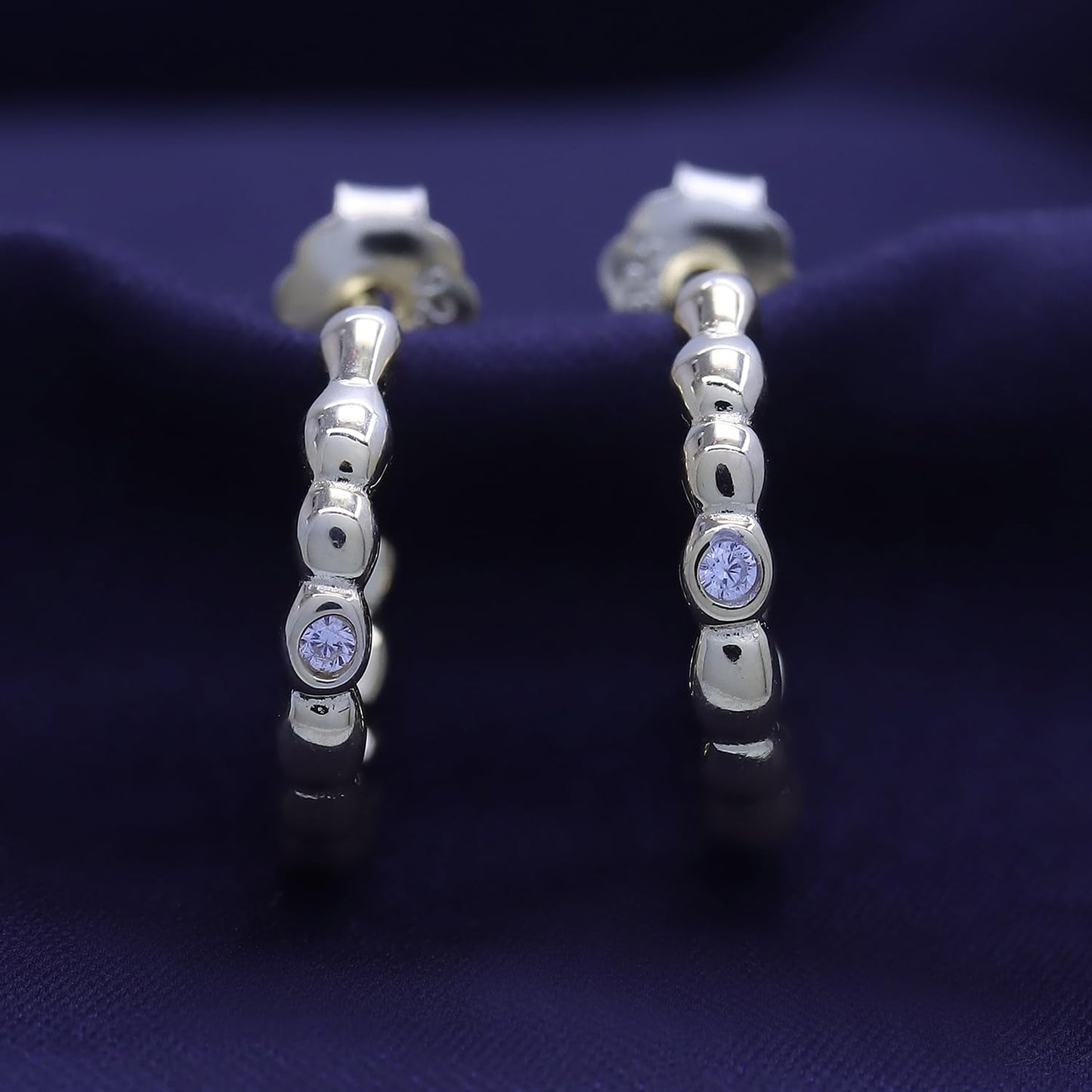Beaded Huggie Hoop Earrings For Women Round Sparkling White Cubic Zirconia C-Shaped Dainty Hoop Earrings In 14K Gold Over Sterling Silver Jewelry Gift for Women