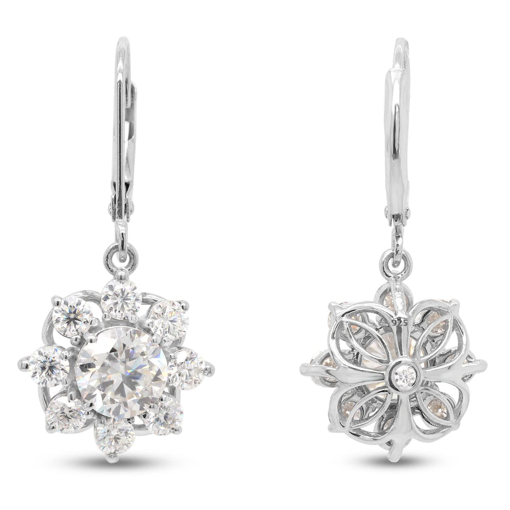 
                      
                        3.45 Carat Round Cut Lab Created Moissanite Diamond Halo Drop Earrings In 925 Sterling Silver
                      
                    