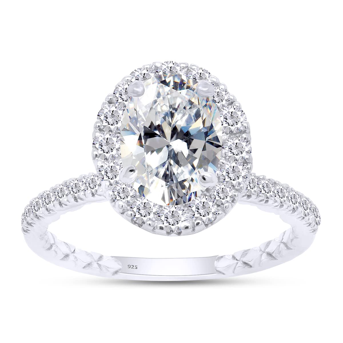 Oval & Round Cut Lab Created Moissanite Diamond Halo Engagement Ring For Women In 925 Sterling Silver