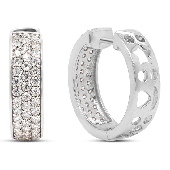 1.25 Carat Round Cut Lab Created Moissanite Diamond Triple Row Huggie Hoop Earrings In 10K Or 14K Solid Gold