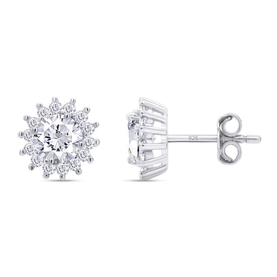 1 1/4 Carat Lab Created Moissanite Diamond Push Back Halo Stud Earrings In 925 Sterling Silver (1.25 Cttw)